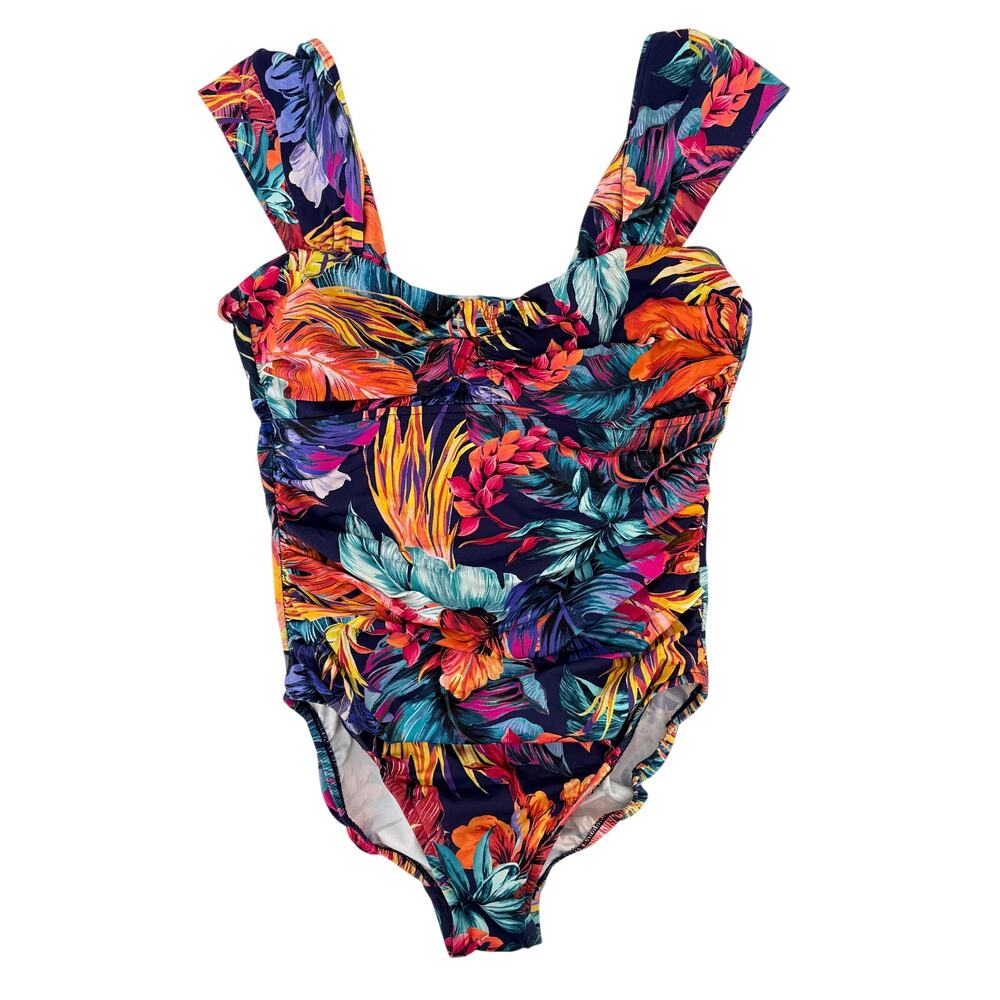 Magicsuit One Piece Swimsuit Tropical Floral Ruched Tummy Control Sz 12